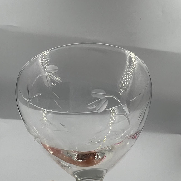 Vintage Clear Etched Champagne Wine Glasses Floral Flower Set 2 MCM Midcentury - Picture 5 of 12